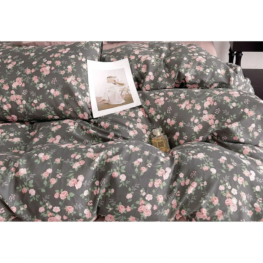 Say Yes Bedding Nina Blossom Brown 100% Double Layer Cotton Comforter Set Queen